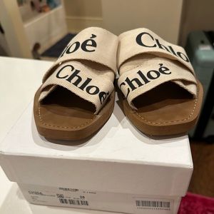 Chloe Woody slide logo sandals size 38 with original box